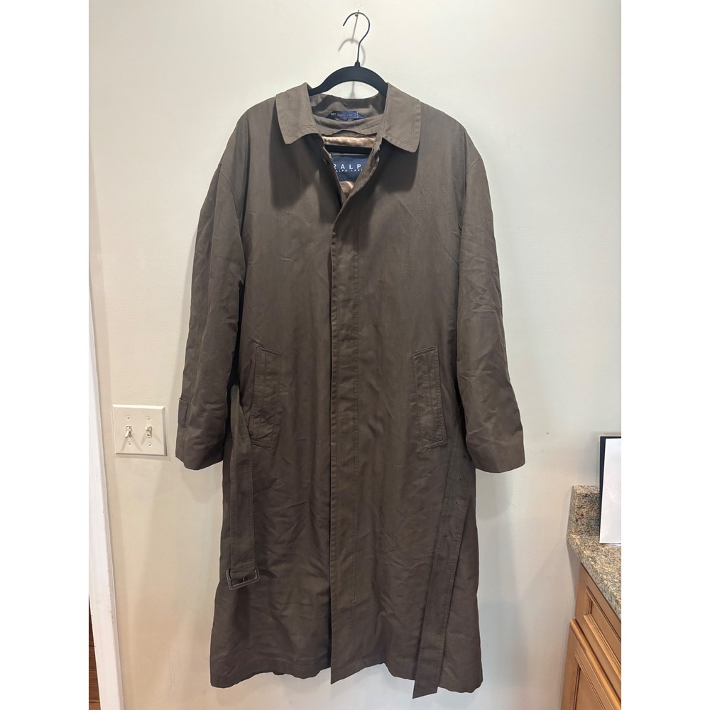 Ralph Lauren Womens Microfiber Trench Coat Brown Long Belted Removable Liner XL?